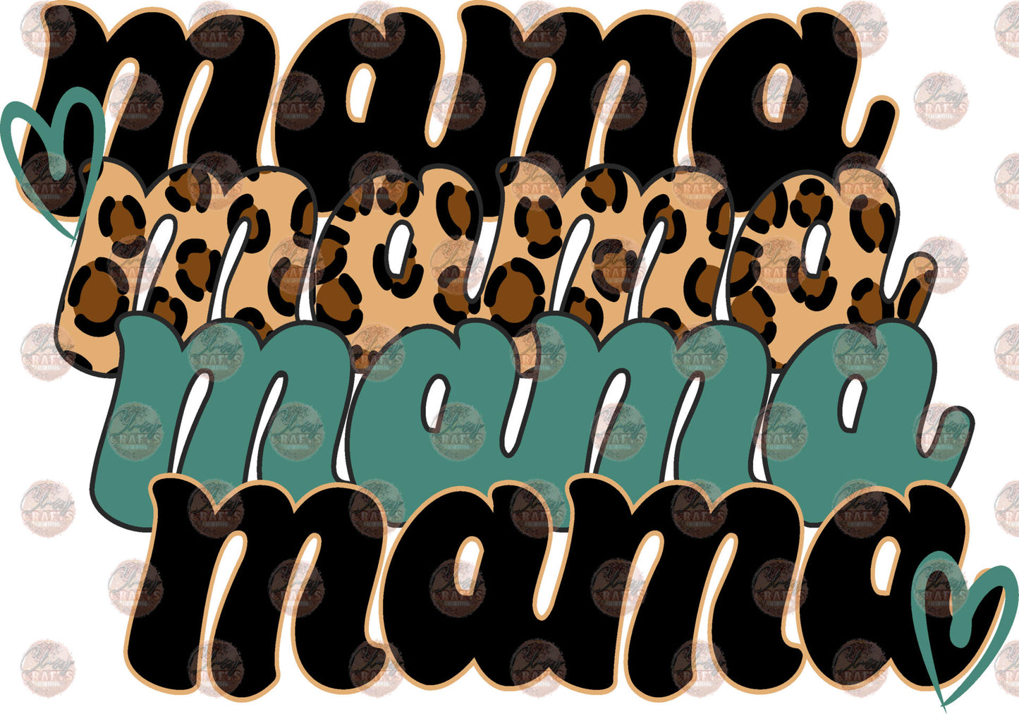 Mama Cheetah Stacked Teal Transfer