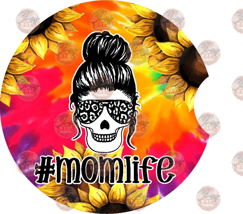 Mom Life Tie Dye Sunflower 2 Car Coaster- Sublimation Transfer