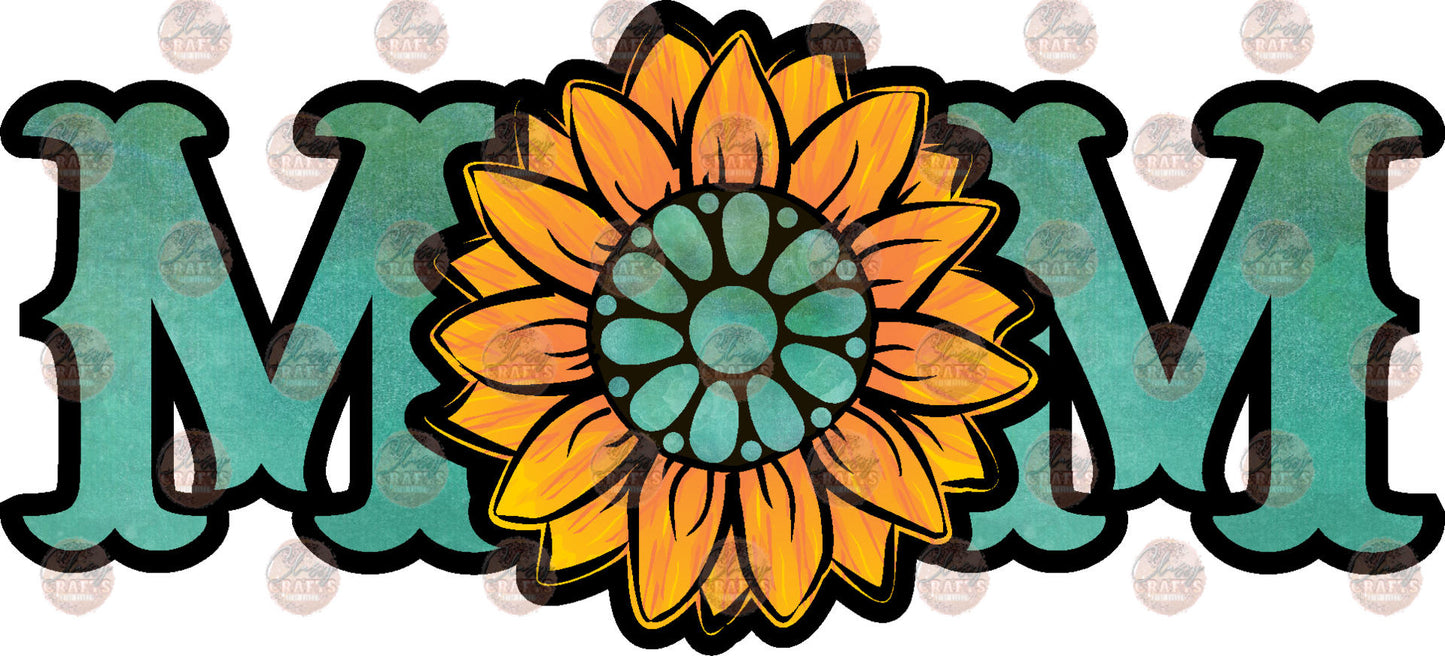 Mom Turquoise Sunflower Western Transfer