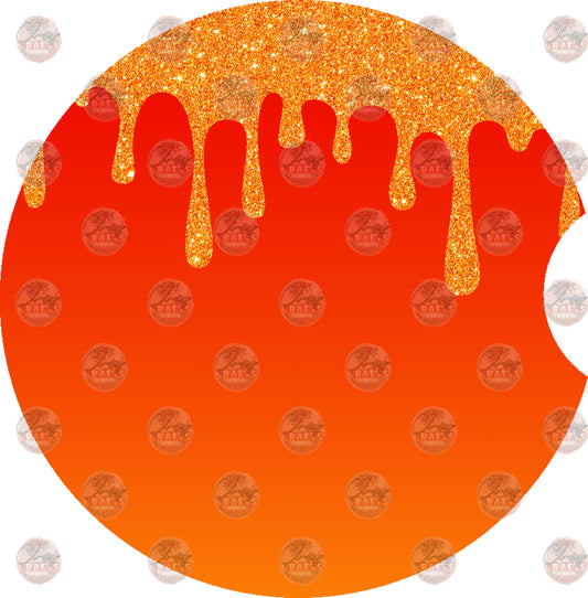 Orange Red Glitter Drip Car Coaster- Sublimation Transfer