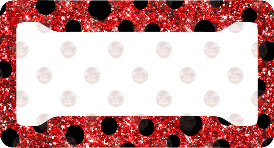 Red and Black Polka Dot Glitter License Plate Frame- Sublimation Transfer