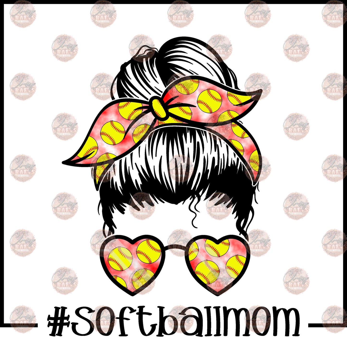 Softball Mom Tie Dye Messy Bun Black Border Transfer