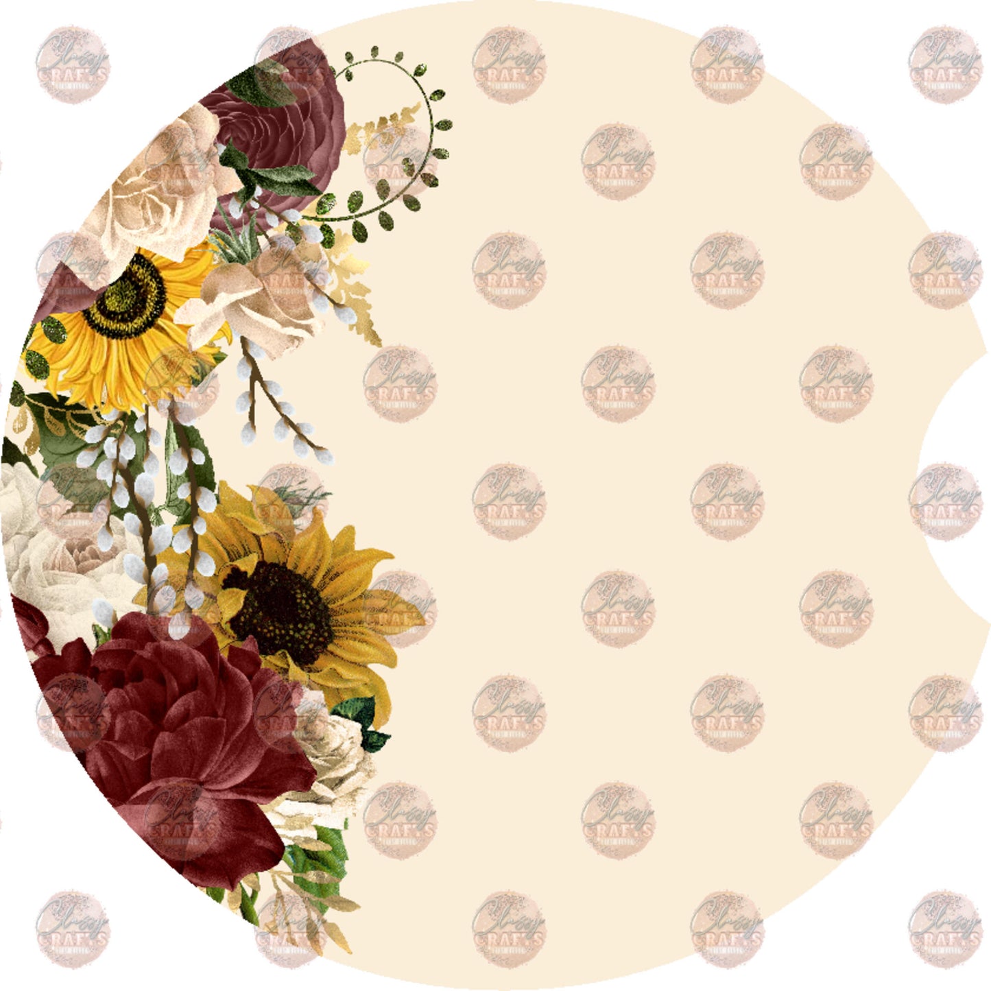 Sunflower Rose Beige Car Coaster - Sublimation Transfer