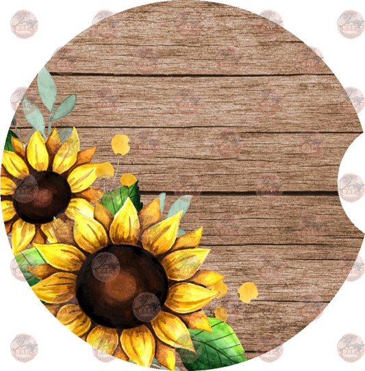 Sunflower Rustic Wood 2 Car Coaster - Sublimation Transfer