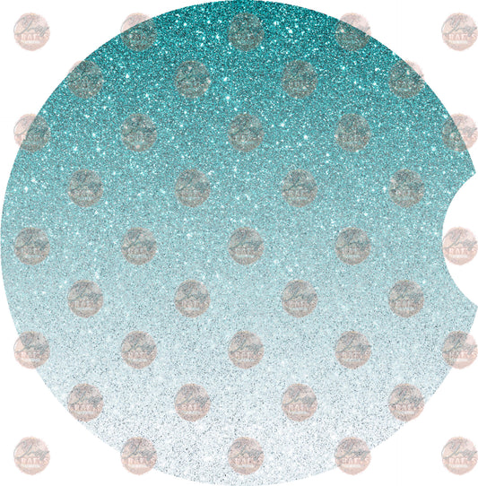Teal and White Ombre Glitter Car Coaster - Sublimation Transfer